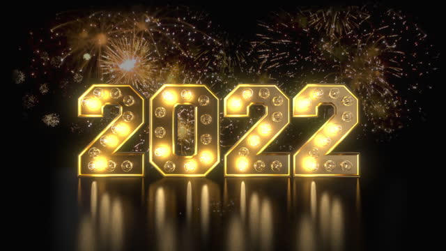 New years eve countdown to 2022 with fireworks and blinking lights