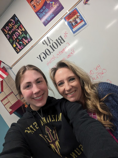 Mrs. Miller poses with AP Bio student and Editor Bella Slattery
