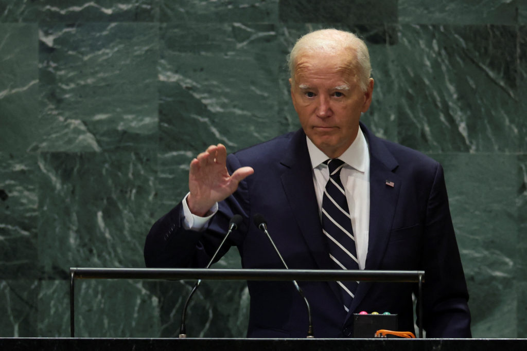 U.S. President Joe Biden gestures as he addresses the 79th United Nations General Assembly at U.N. headquarters in New York, U.S., September 24, 2024.  REUTERS/Mike Segar