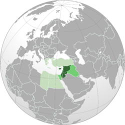 Orthographic map of Levant from Wikipedia (light green = historical, dark green = 20th century, medium green = 21st century)