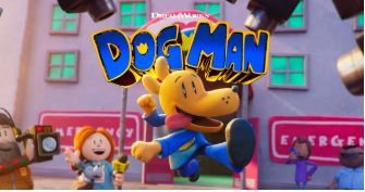 Character Dog Man leaping in air with “Dog Man” movie title behind him

dreamworksdogman.com

