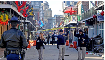 Credits to NPR,

Police and FBI at the scene of the truck attack on Bourbon street. 
