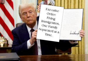 President Donald Trump holds an (edited) executive order signed in the Oval Office, at the White House in Washington, D.C., U.S. February 25, 2025. (photo edited by Lead Editor Carley Brown)
