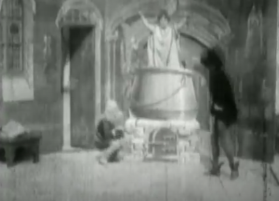 A woman coming out of a cauldron in Le Manoir du Diable, the 
first horror film.