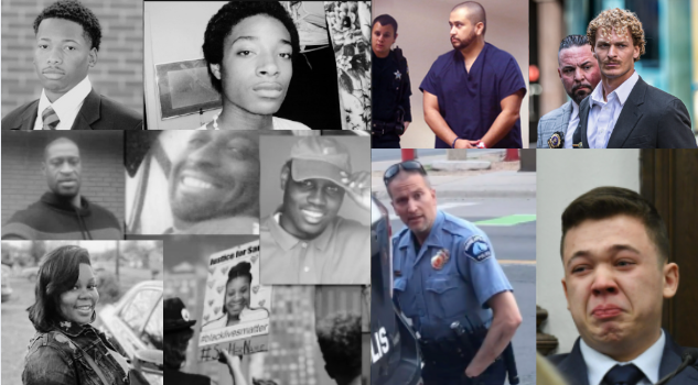 A collage showing Black men and women who were killed, pictured in black and white, alongside white individuals who killed, shown in color.
Photo Credit: CBS

